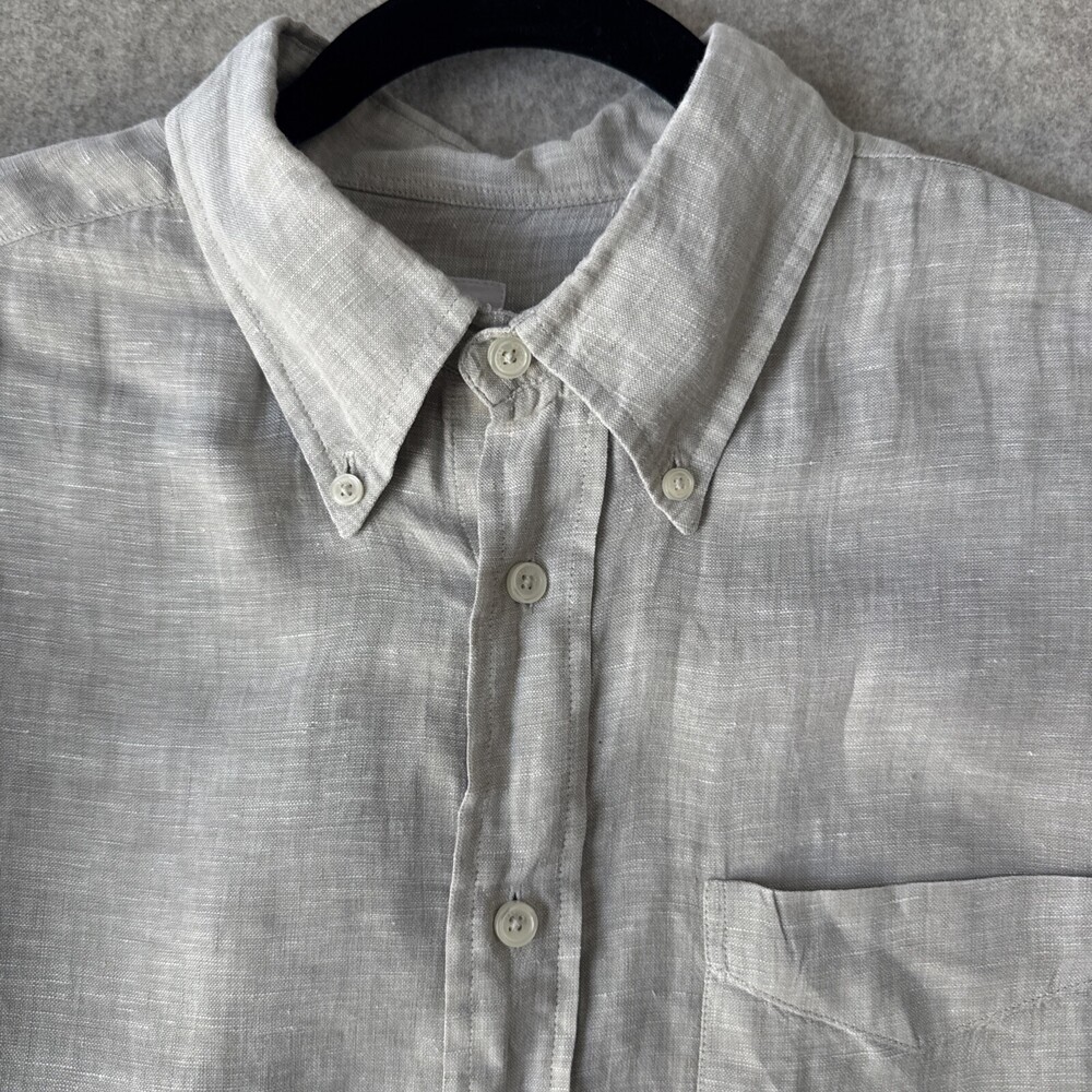 Brooks Brothers Linen Button Down Shirt Mens L Oatmeal Baird McNutt Madison Fit